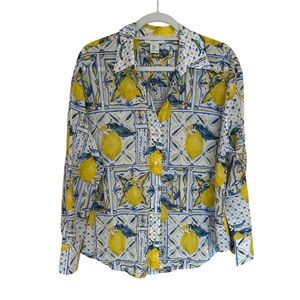 Calypso St. Barth Yellow and Blue Lemon Print Shirt size XL
